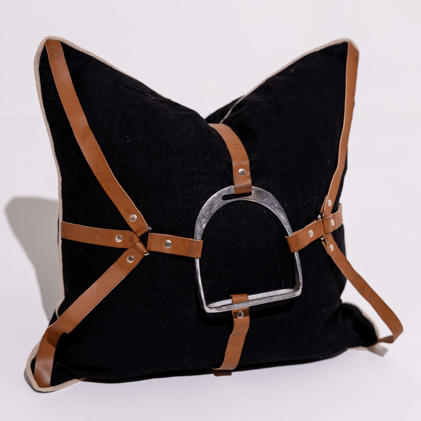 BHD HOME Weave Clearance Horse Silver Shoe Black and Natural Leather 50 x 50cm