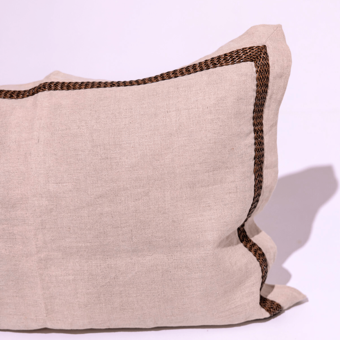 BHD HOME Weave Clearance Linen Natural Sham with Leather Braid 40 x 65