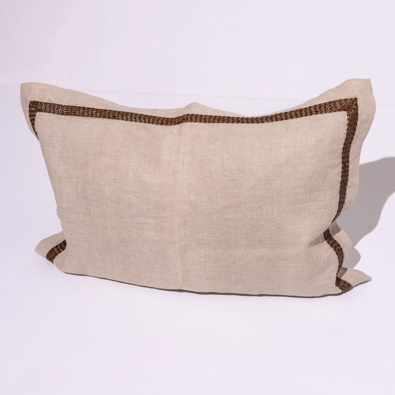 BHD HOME Weave Clearance Linen Natural Sham with Leather Braid 40 x 65