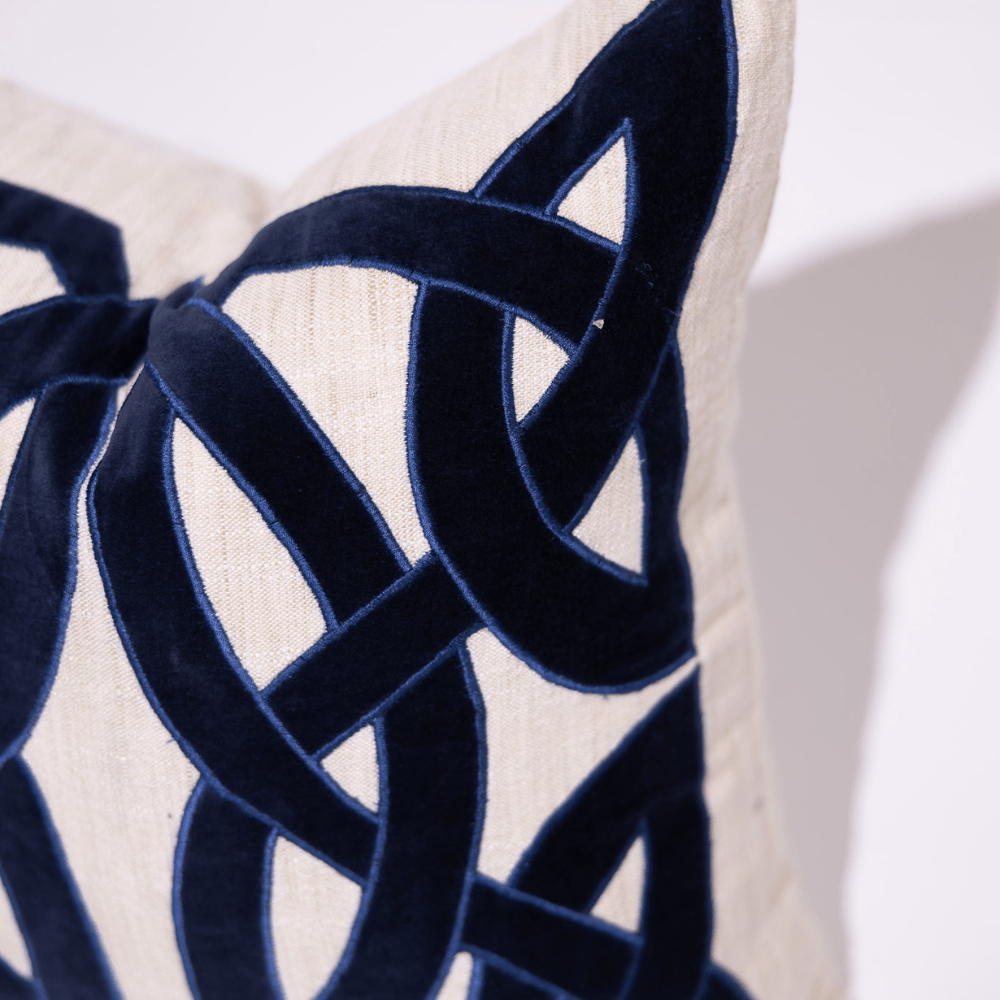 BHD HOME Weave Clearance Navy and Natural Dial Appliqué 50 x 50cm