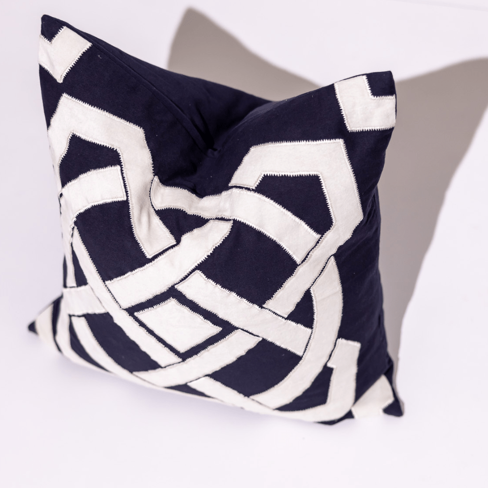 BHD HOME Weave Clearance Navy and White Dial Appliqué 55 x 55