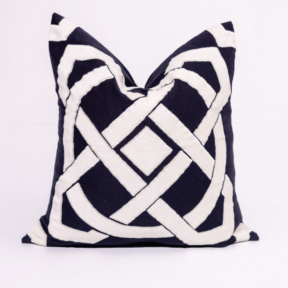 BHD HOME Weave Clearance Navy and White Dial Appliqué 55 x 55