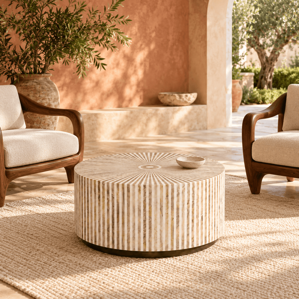 Tantra Furniture Round Bone Inlay Coffee Table