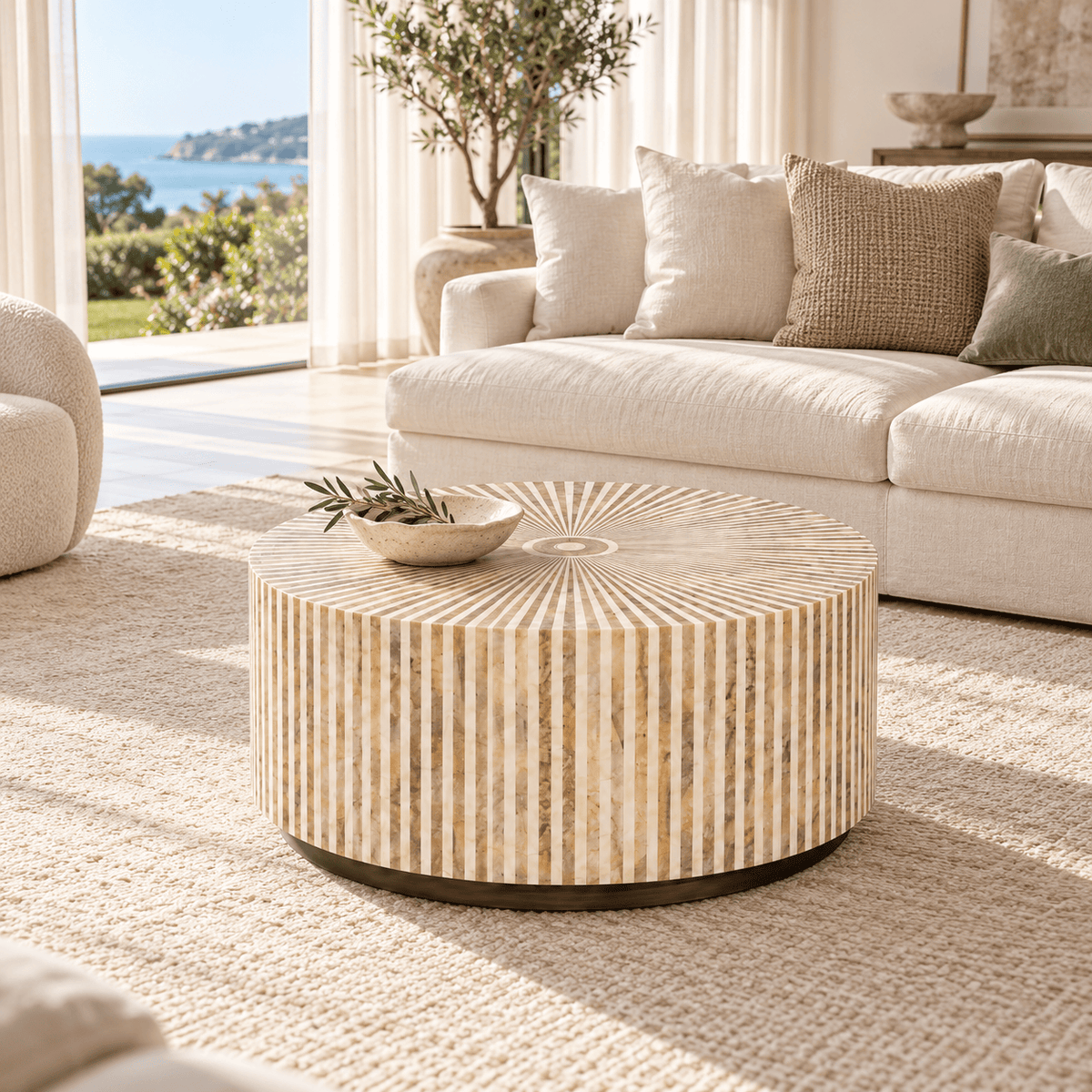 Tantra Furniture Round Bone Inlay Coffee Table