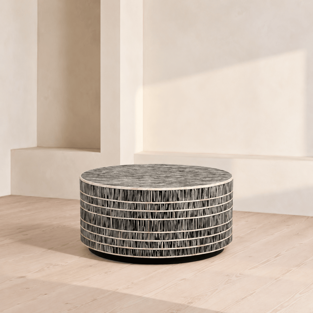 Tantra Furniture Tribal Drum Bone Inlay Coffee Table