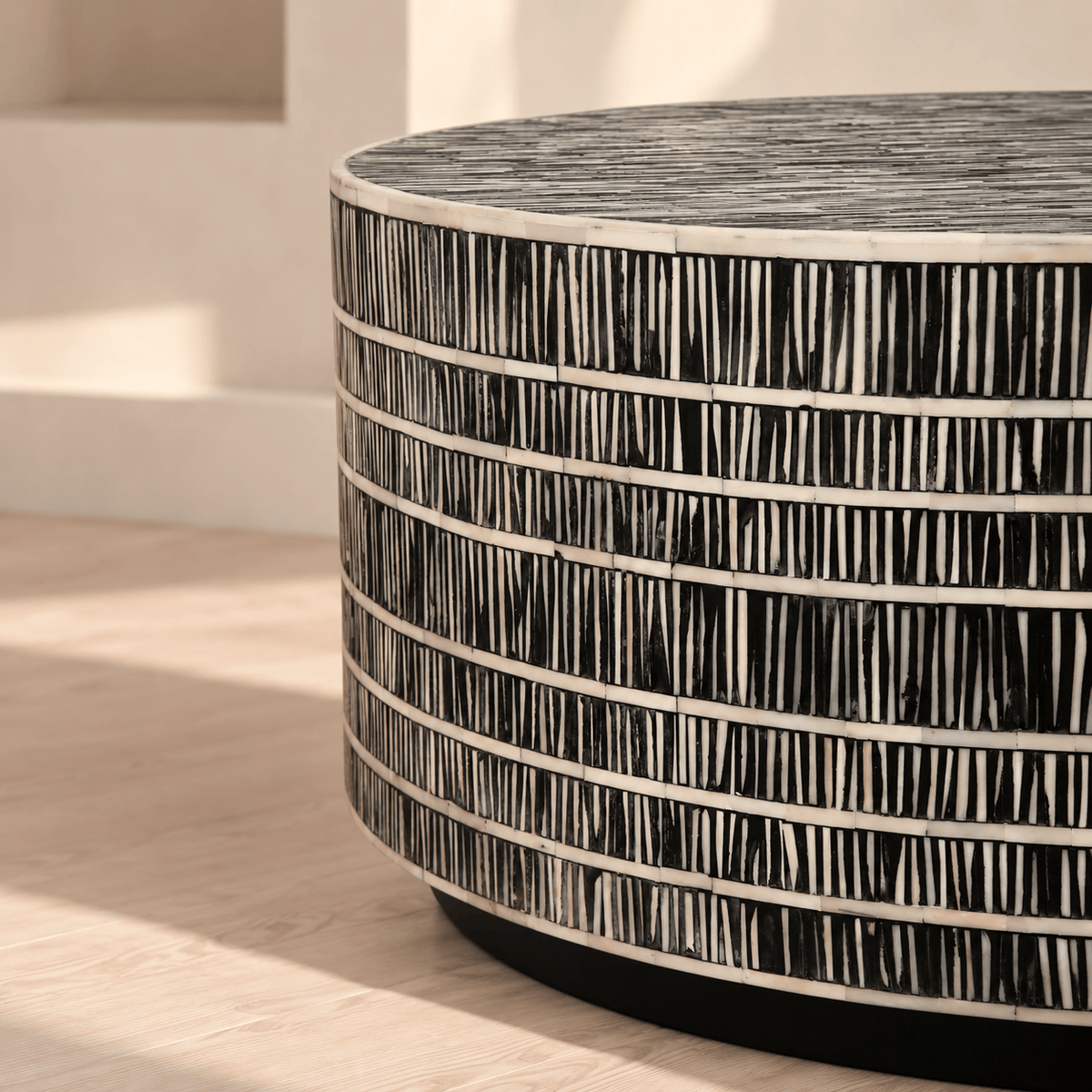 Tantra Furniture Tribal Drum Bone Inlay Coffee Table