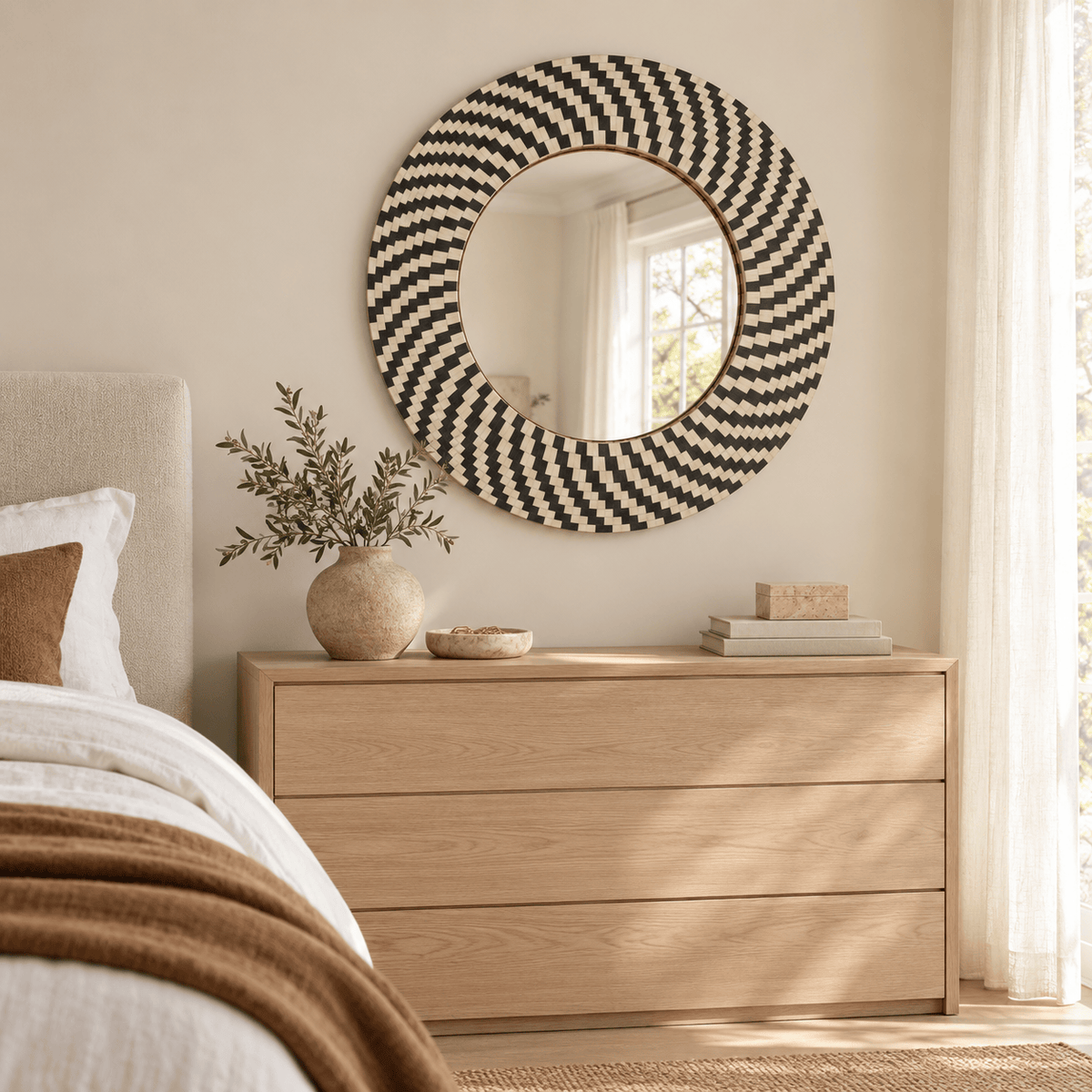 Tantra Mirror Mel Round Chevron Bone Mirror