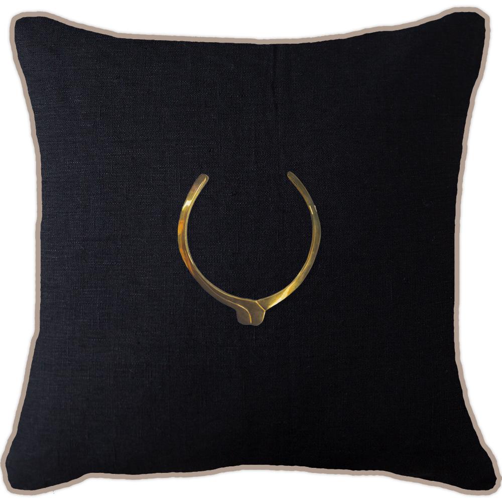 Bandhini - Design House Lounge Cushion Black with Natural Piping / 22 x 22 Inches Amulet Egypt Lounge Cushion 55x55cm
