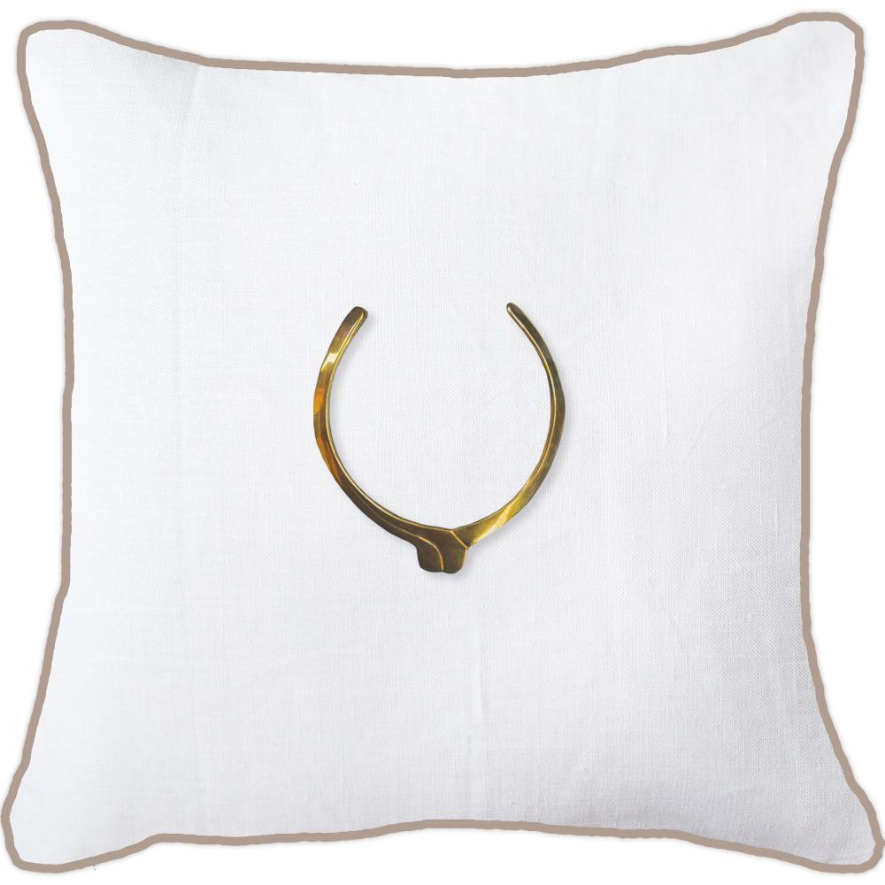 Bandhini - Design House Lounge Cushion White with Natural Piping / 22 x 22 Inches Amulet Egypt Lounge Cushion 55x55cm