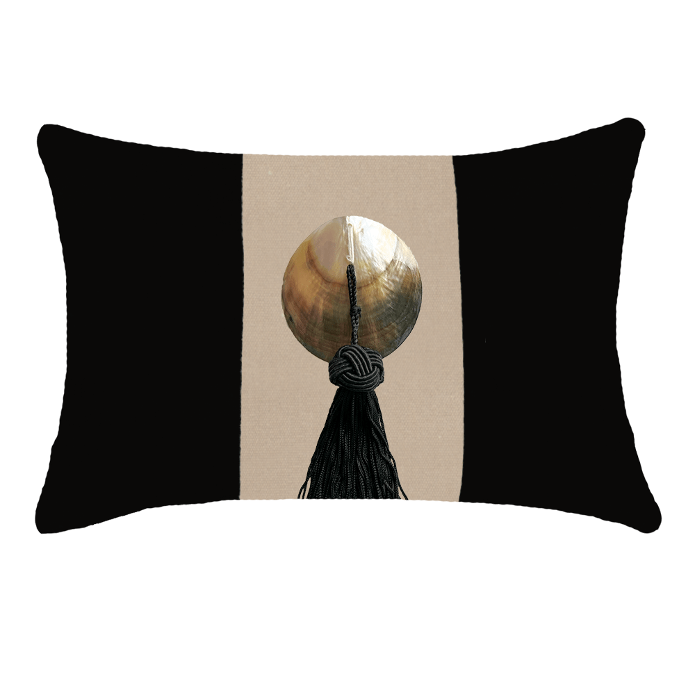 Bandhini - Design House Outdoor Black / 14 x 21 Inches Outdoor Tassel Black Shell  Lumber Cushion 35 x 53 cm