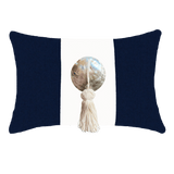 Outdoor Tassel Navy & White Handmade Shell Embellished Outdoor Lumbar Cushion
