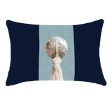 Outdoor Tassel Navy & Cloud Handmade Shell Embellished Outdoor Lumbar Cushion