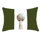 Outdoor Tassel Green & White Handmade Shell Embellished Outdoor Lumbar Cushion