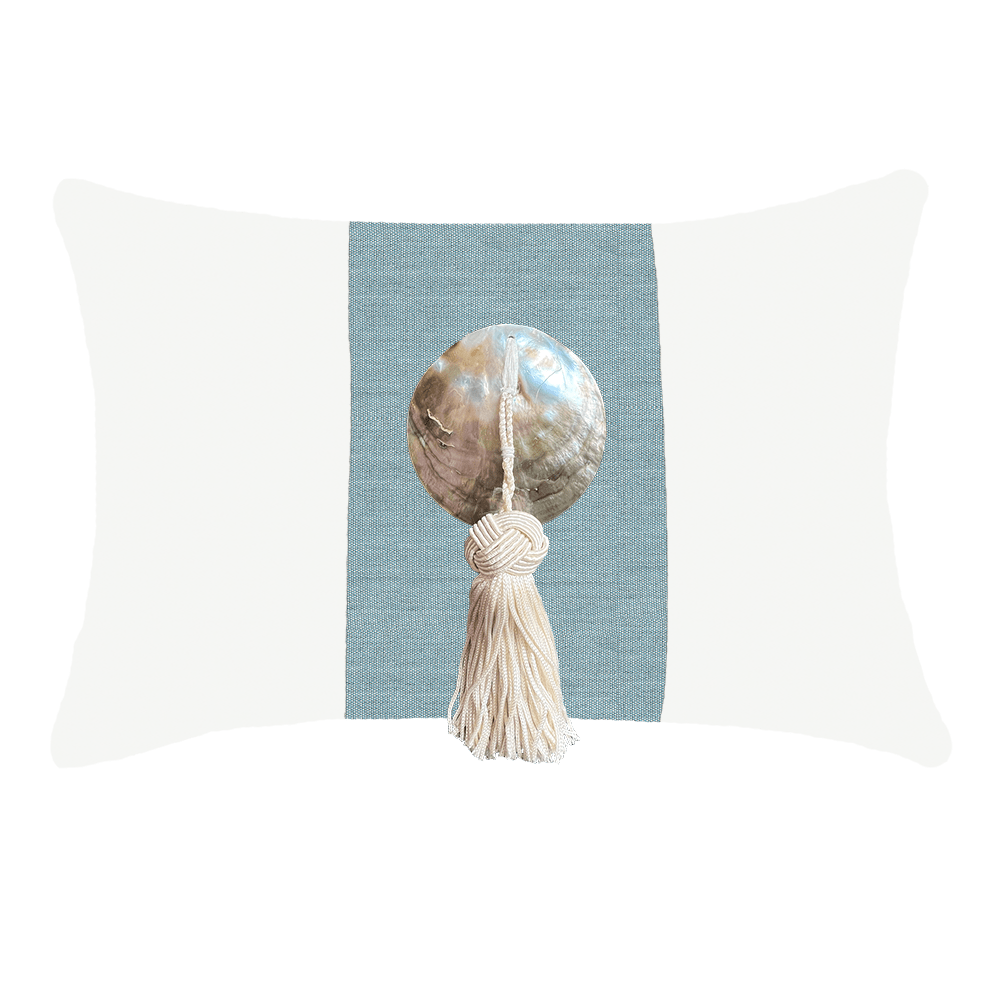 Bandhini - Design House Outdoor Cushion White & Cloud / 14 x 21 Inches Outdoor Tassel White Shell Lumber Cushion 35 x 53 cm