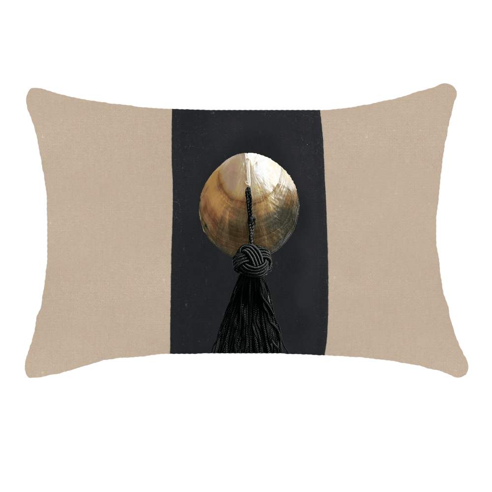 Bandhini - Design House Outdoor Natural / 14 x 21 Inches Outdoor Tassel Black Shell  Lumber Cushion 35 x 53 cm