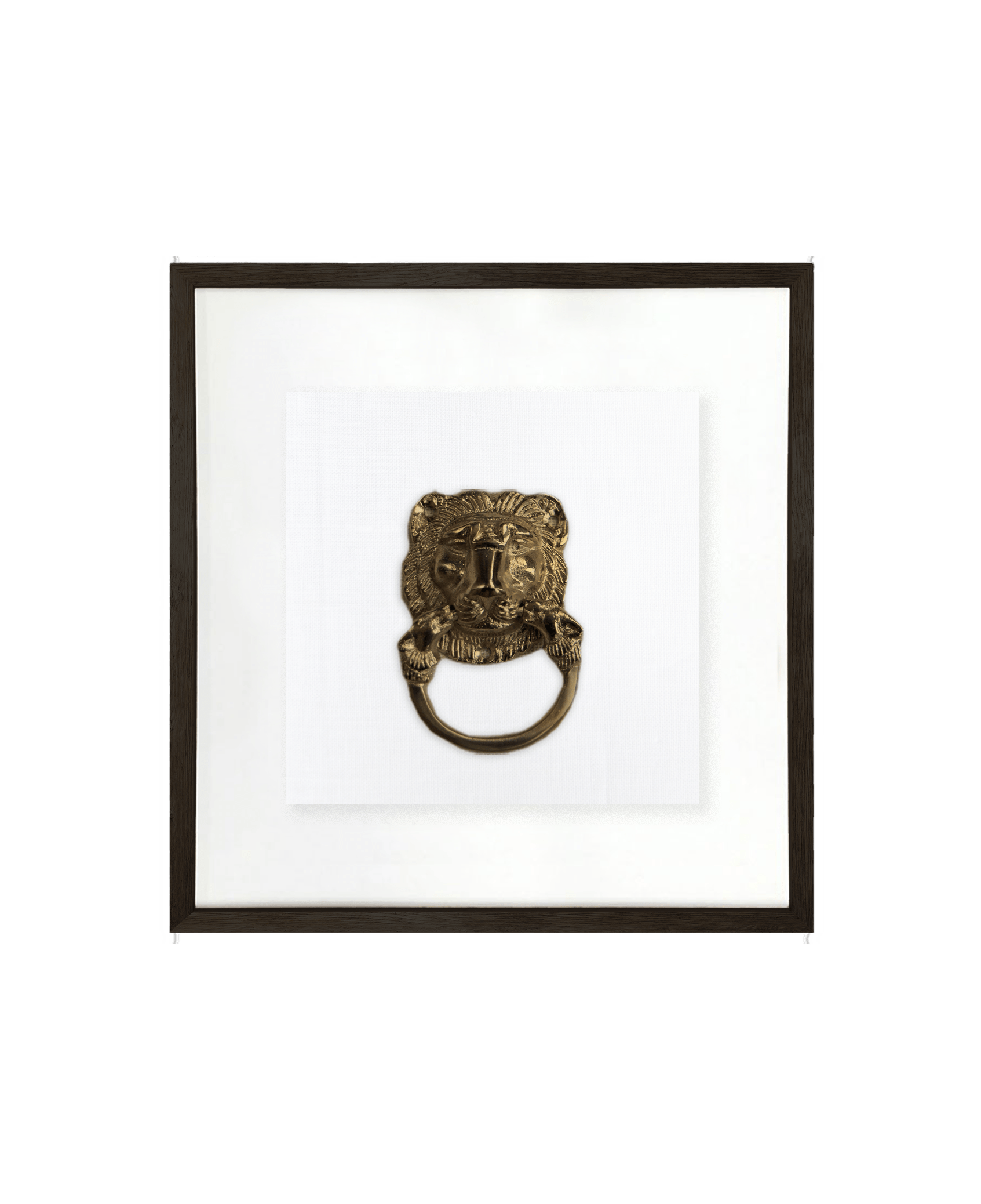 Bandhini Homewear Design Artwork Black Frame / 25 x 25 cm Creature Metal Lion Head Gold on White Artwork 25x25cm