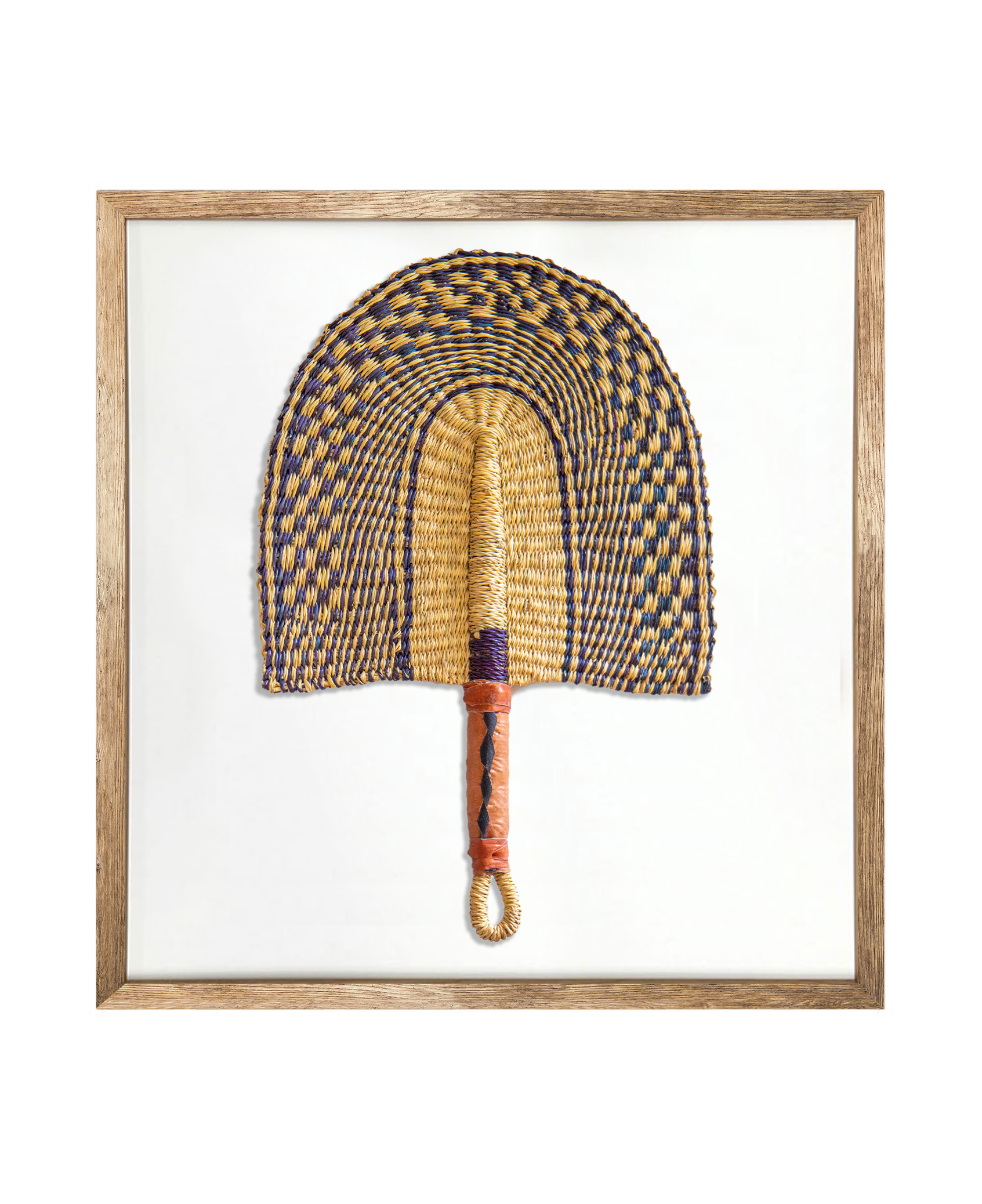 Bandhini Homewear Design Artwork Timber Frame / 50 x 50 cm Raffia Fan Moroccan Indigo Artwork 52cm x 52cm