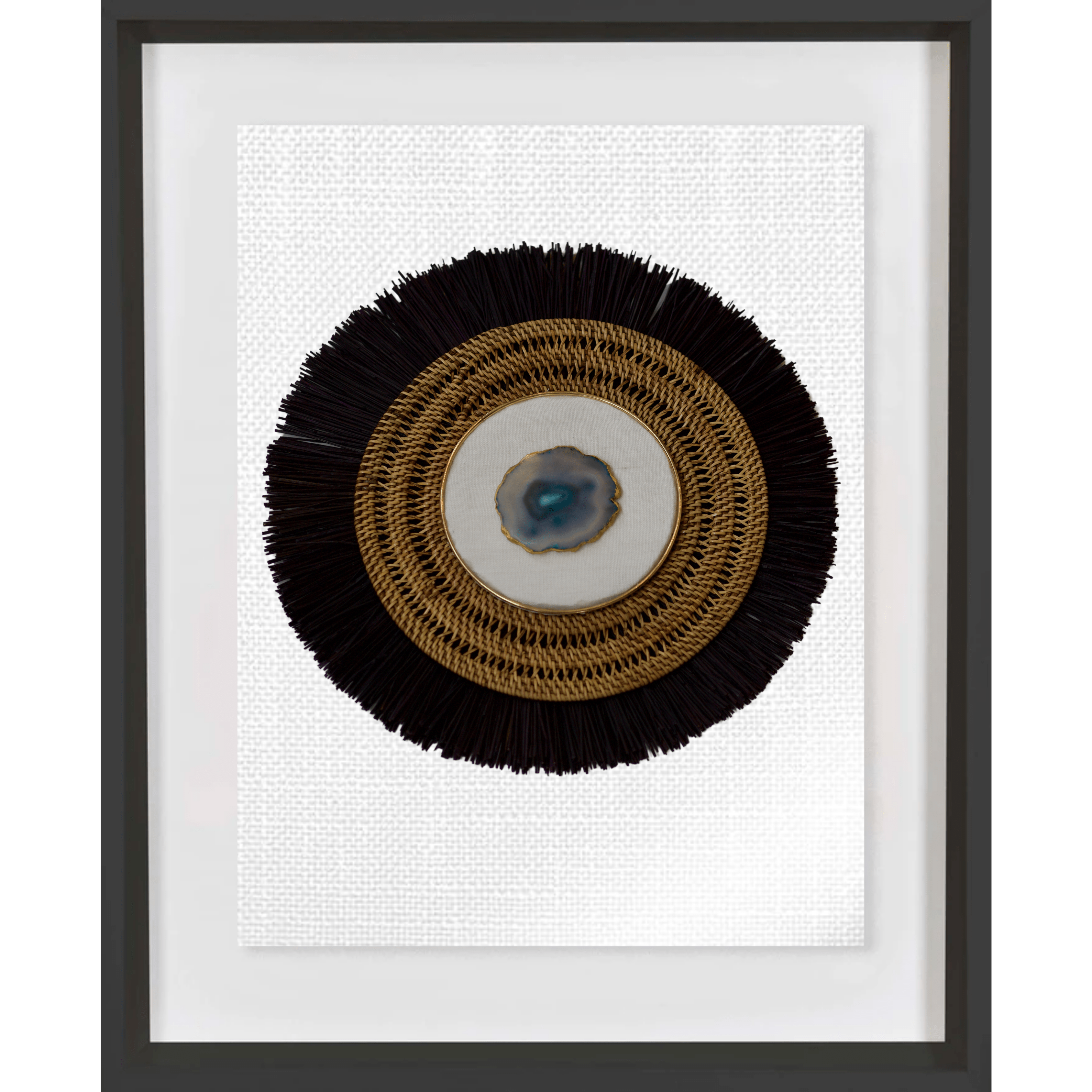 Bandhini Homewear Design Artwork White / Black Blue Agate on Linen, Black Grass Ring & Placemat Artwork 67 x 85 cm