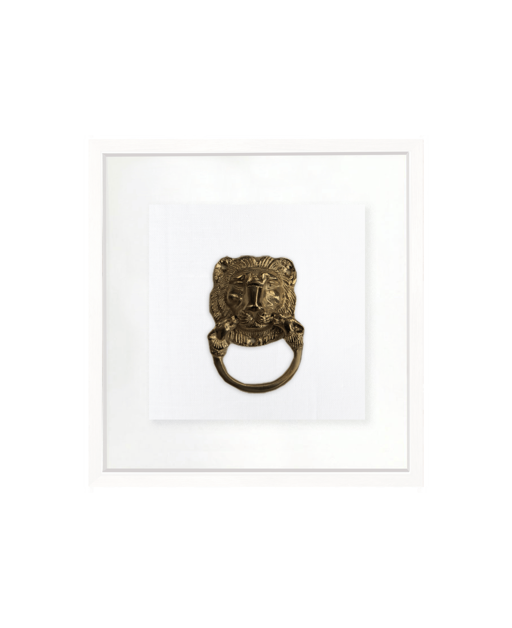 Bandhini Homewear Design Artwork White Frame / 25 x 25 cm Creature Metal Lion Head Gold on White Artwork 25x25cm