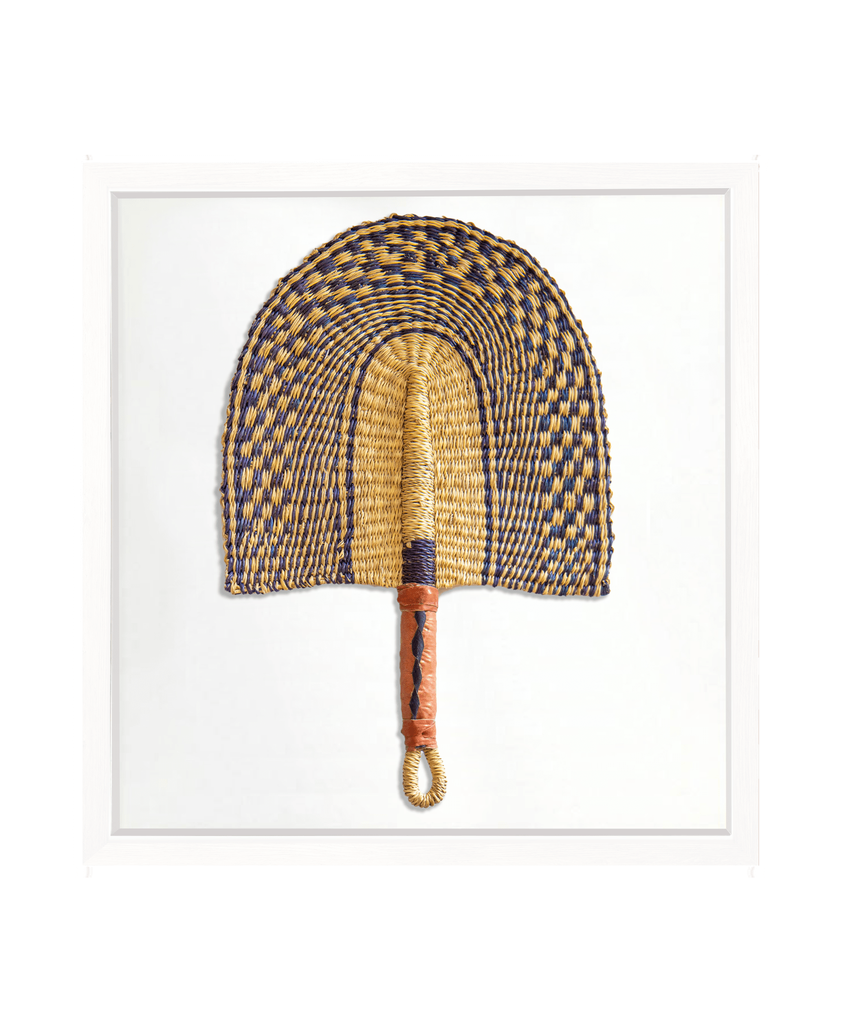Bandhini Homewear Design Artwork White Frame / 50 x 50 cm Raffia Fan Moroccan Indigo Artwork 52cm x 52cm