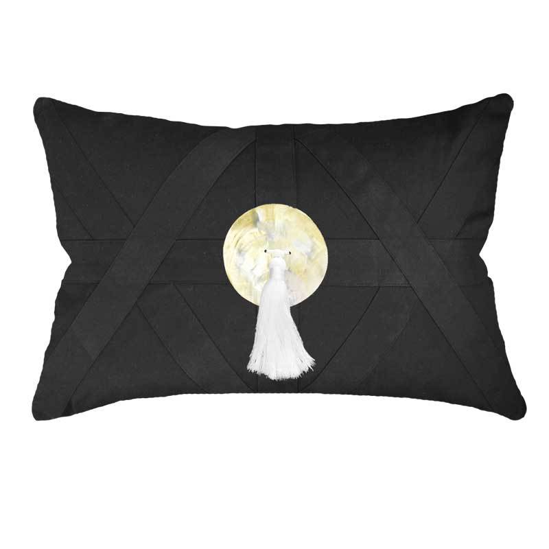 Bandhini Homewear Design Lumber Cushion Black / 14 x 21 inches Shell Tassel White Cross Patch Black Lumber Cushion 35 x 53cm