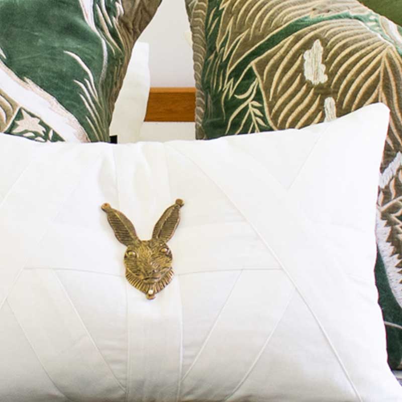 Bandhini Homewear Design Lumber Cushion White / 53 x 35 cm Metal Rabbit Head White Lumber Cushion 35 x 53 cm