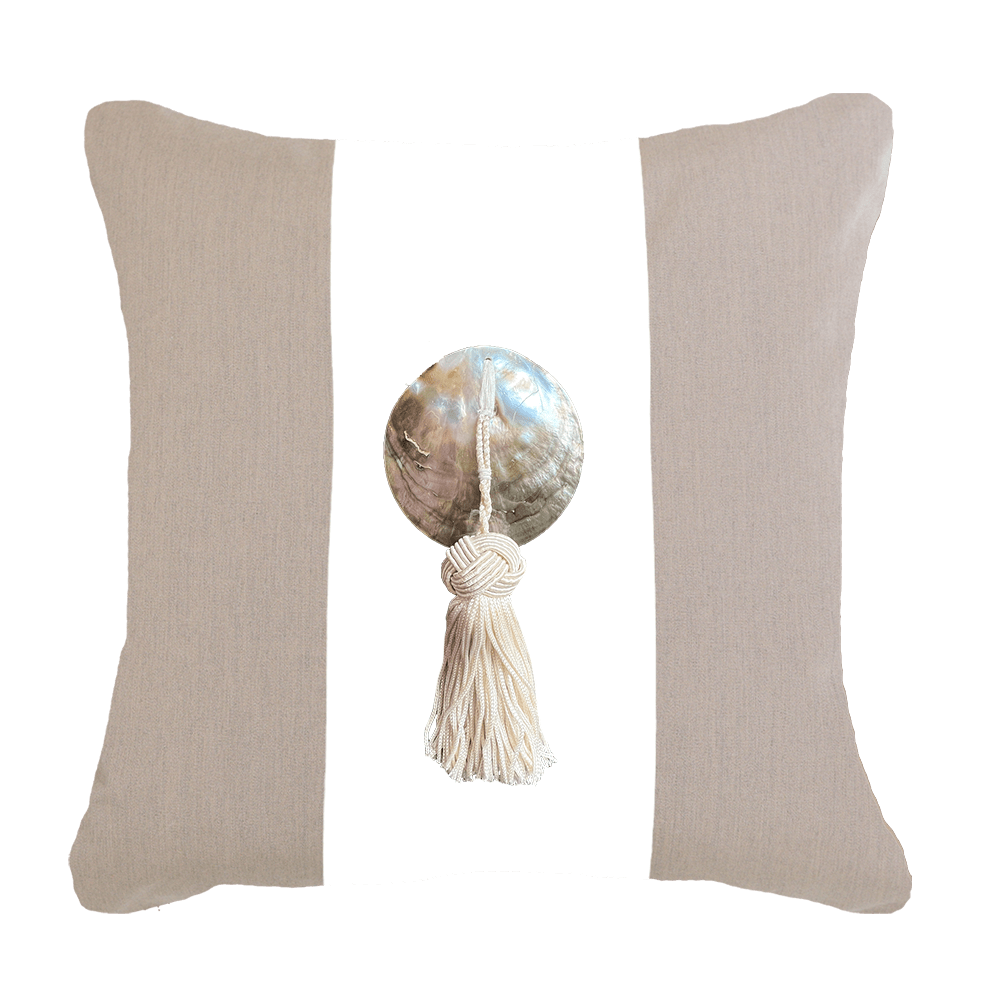 Bandhini Homewear Design Outdoor Beige & White / 19 x 19 Outdoor Tassel Medium Cushion 50 x 50 cm