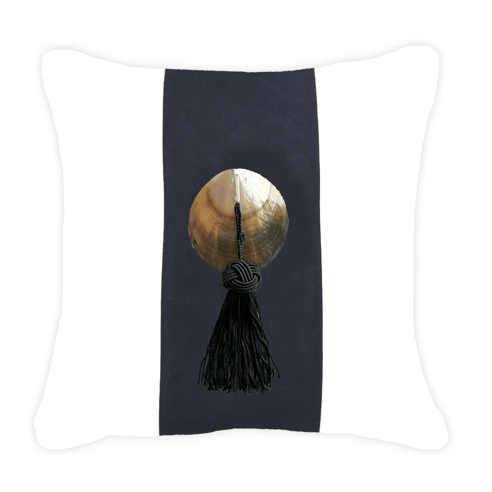 Bandhini Homewear Design Outdoor White & Black / 19 x 19 Outdoor Tassel Medium Cushion 50 x 50 cm